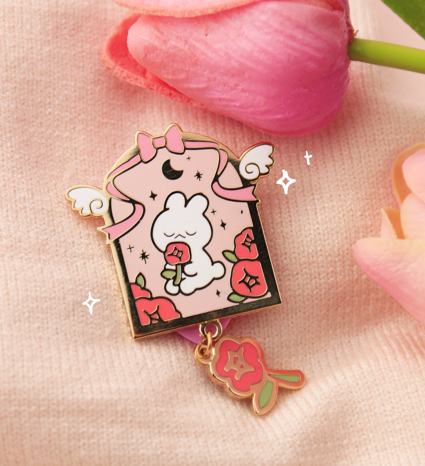 Moon Rose Bun Enamel Pin