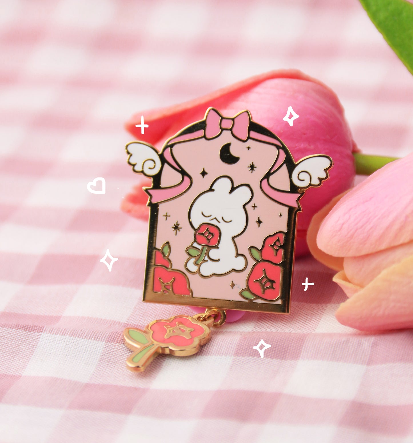 Moon Rose Bun Enamel Pin